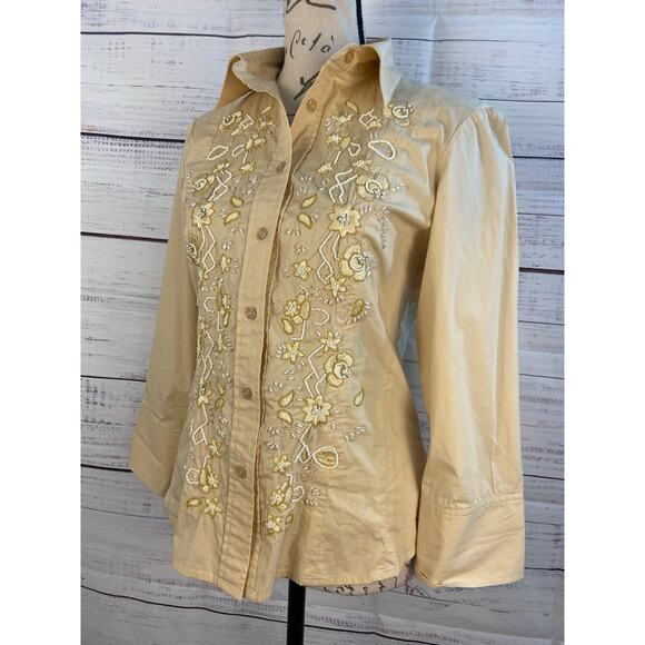 Coldwater Creek Button Front Shirt Womens XS Beaded Embroidery Cotton Blend - Picture 5 of 12